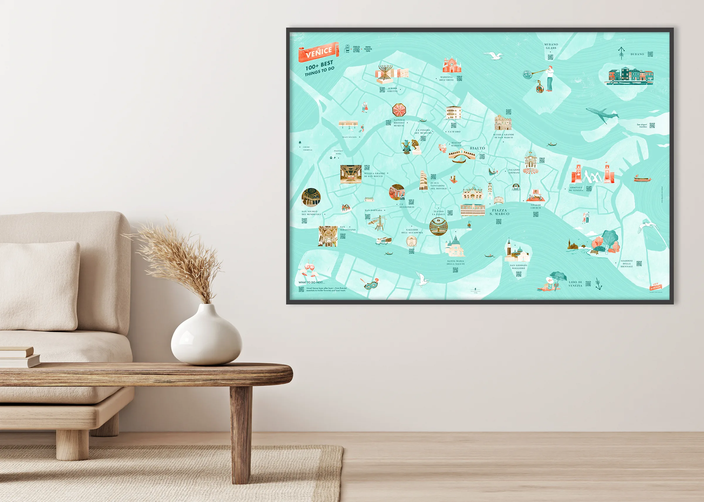 Anteprima della mappa Venezia Illustrata formato A1 ambientato in una stanza