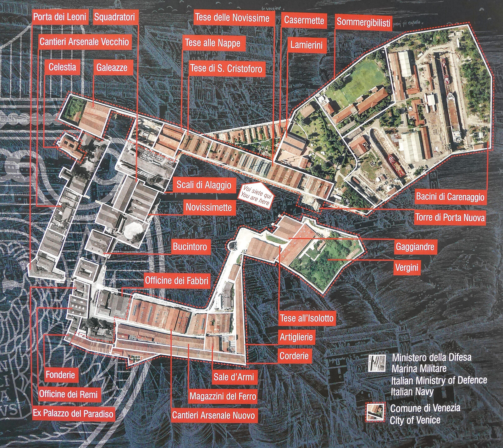 Venetian Arsenal : Explanatory map of the entire complex