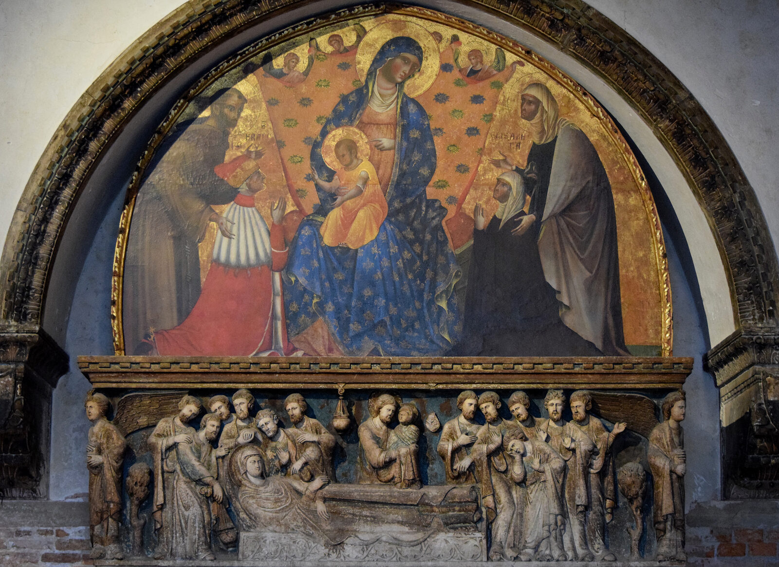 Basilica dei Frari : Saints Francis and Elizabeth present Doge Francesco Dandolo and His Wife to the Virgin (Paolo Veneziano, 1339)