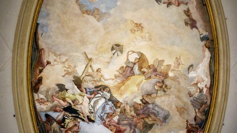 Chiesa della Pieta (Vivaldi Church) : Tiepolo's ceiling fresco portrays Strength, Peace and the triumph of Faith