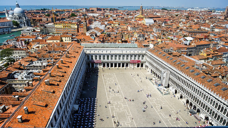 From Above : View towards the west, with the entire Piazza San Marco at your feet