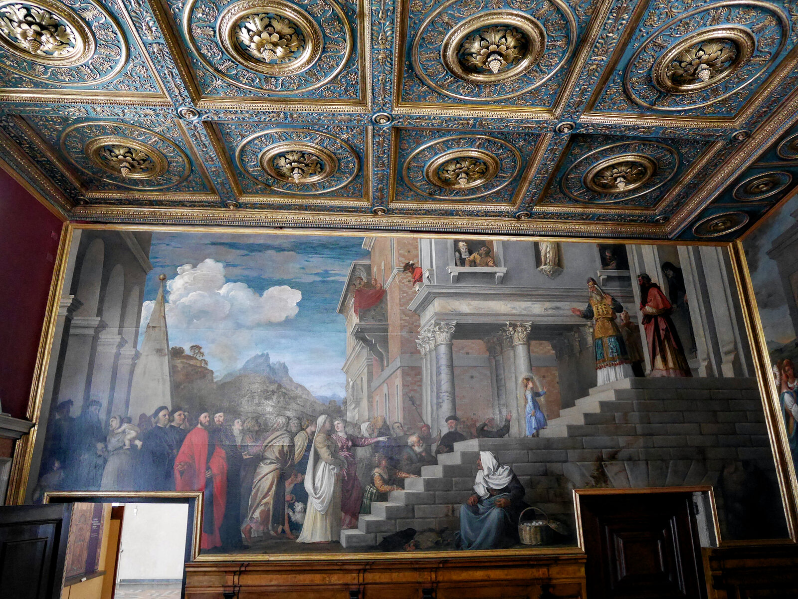 Gallerie dell'Accademia : Titian’s 'Presentation of the Virgin in the Temple' still adorns the Sala dell’Albergo — a reminder that the museum itself is housed in a former Scuola Grande.