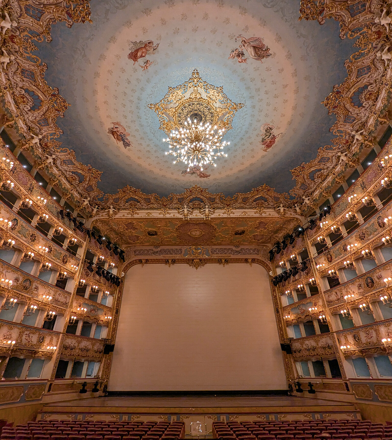 La Fenice : A view of the scene from the royal box — the same perspective once enjoyed by Napoleon and later by the Italian royalty