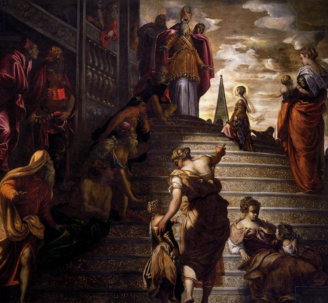 Madonna dell'Orto : A ‘Apresentação da Virgem no Templo' foi originalmente criada em duas metades verticais, algo visível na parte inferior, especialmente no vestido da criança.