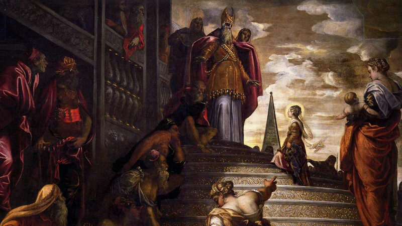 Madonna dell'Orto : La ‘Presentación de la Virgen en el Templo' fue creada originalmente en dos mitades verticales, algo que se aprecia en la parte inferior, especialmente en el vestido de la niña.