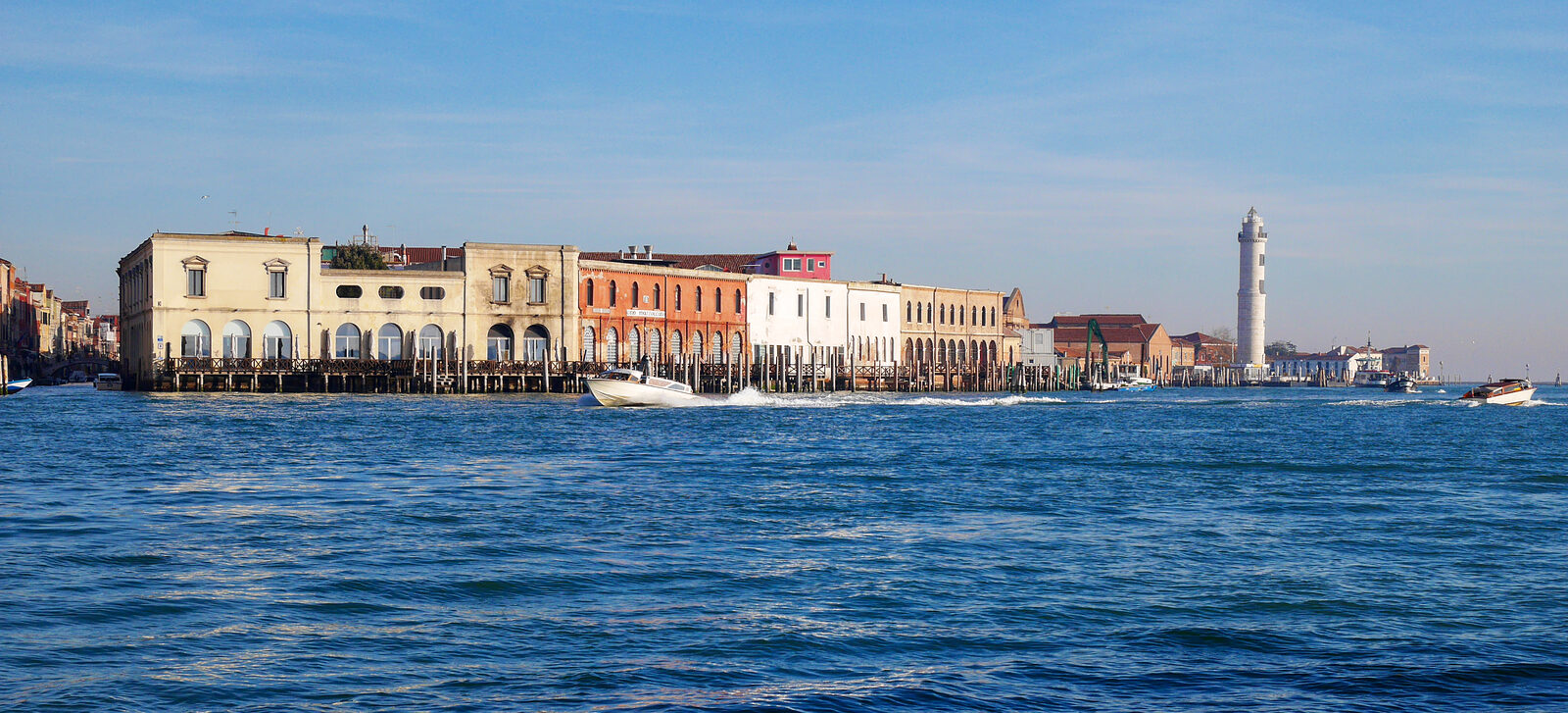 Murano : You know you're approaching Murano when you see the iconic white lighthouse