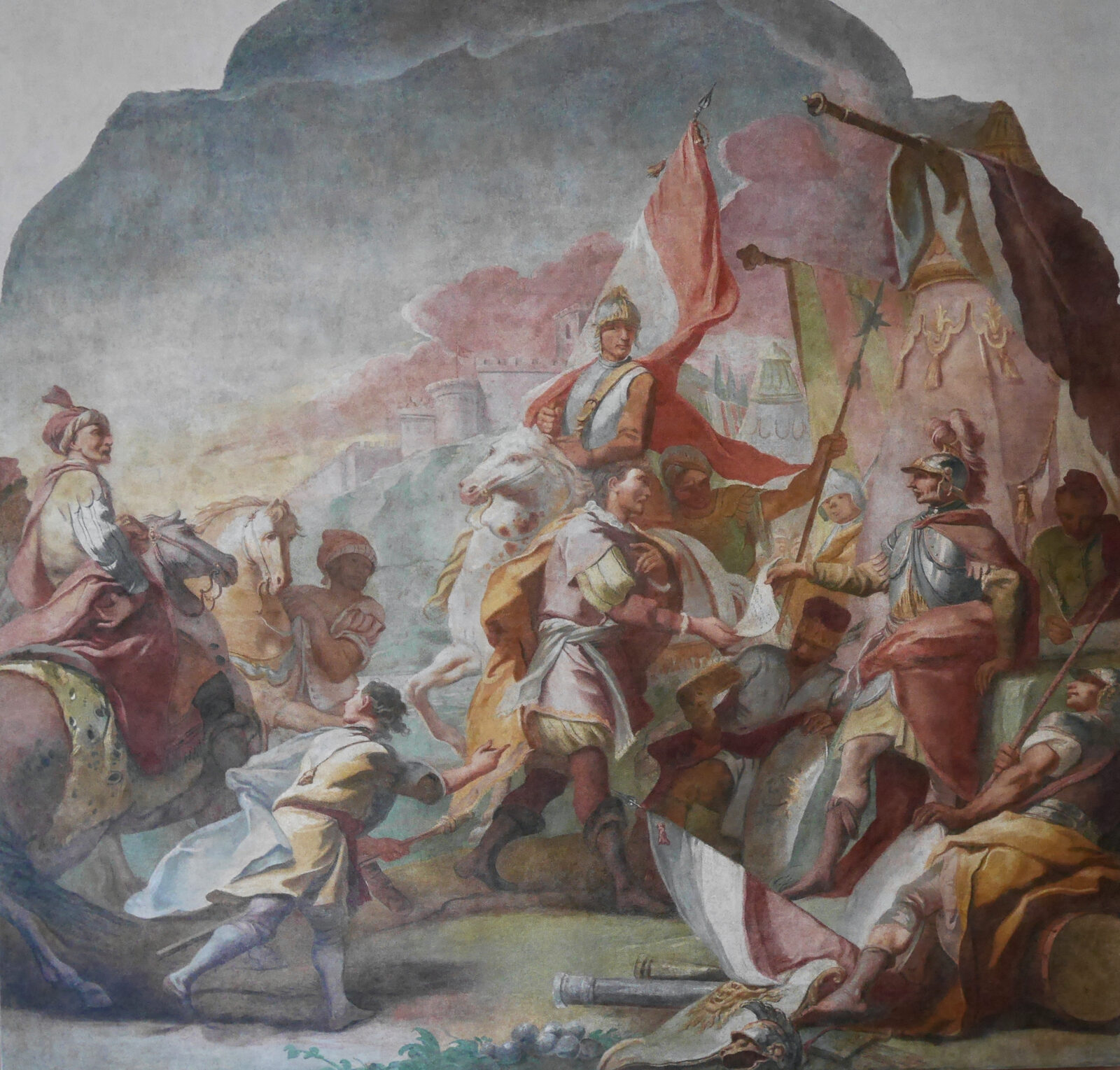 Palazzo Grassi : Flanking the waterfront entrance are two recently restored 18th-century frescoes by Carlo Innocenzo Carloni, brought to the palace in the 1950s from a villa near Milan