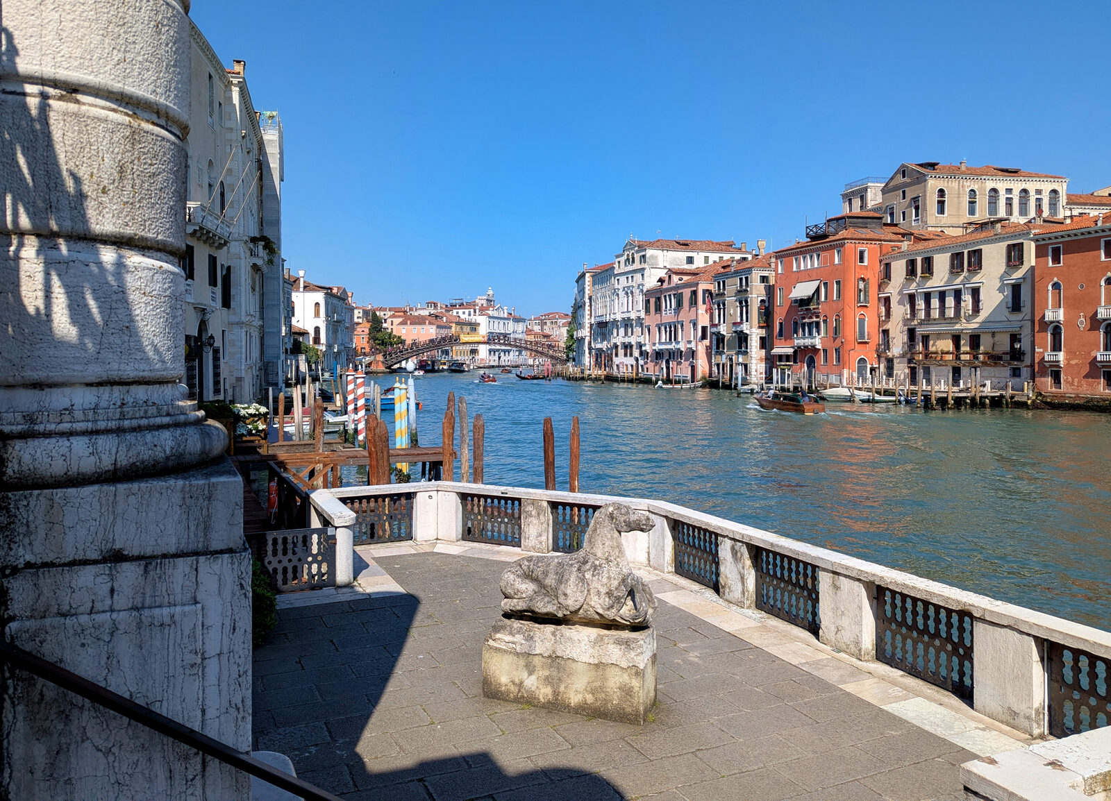 Peggy Guggenheim Collection : The palace terrace is one of the few that juts out over Canal Grande — here, looking toward the Accademia Bridge