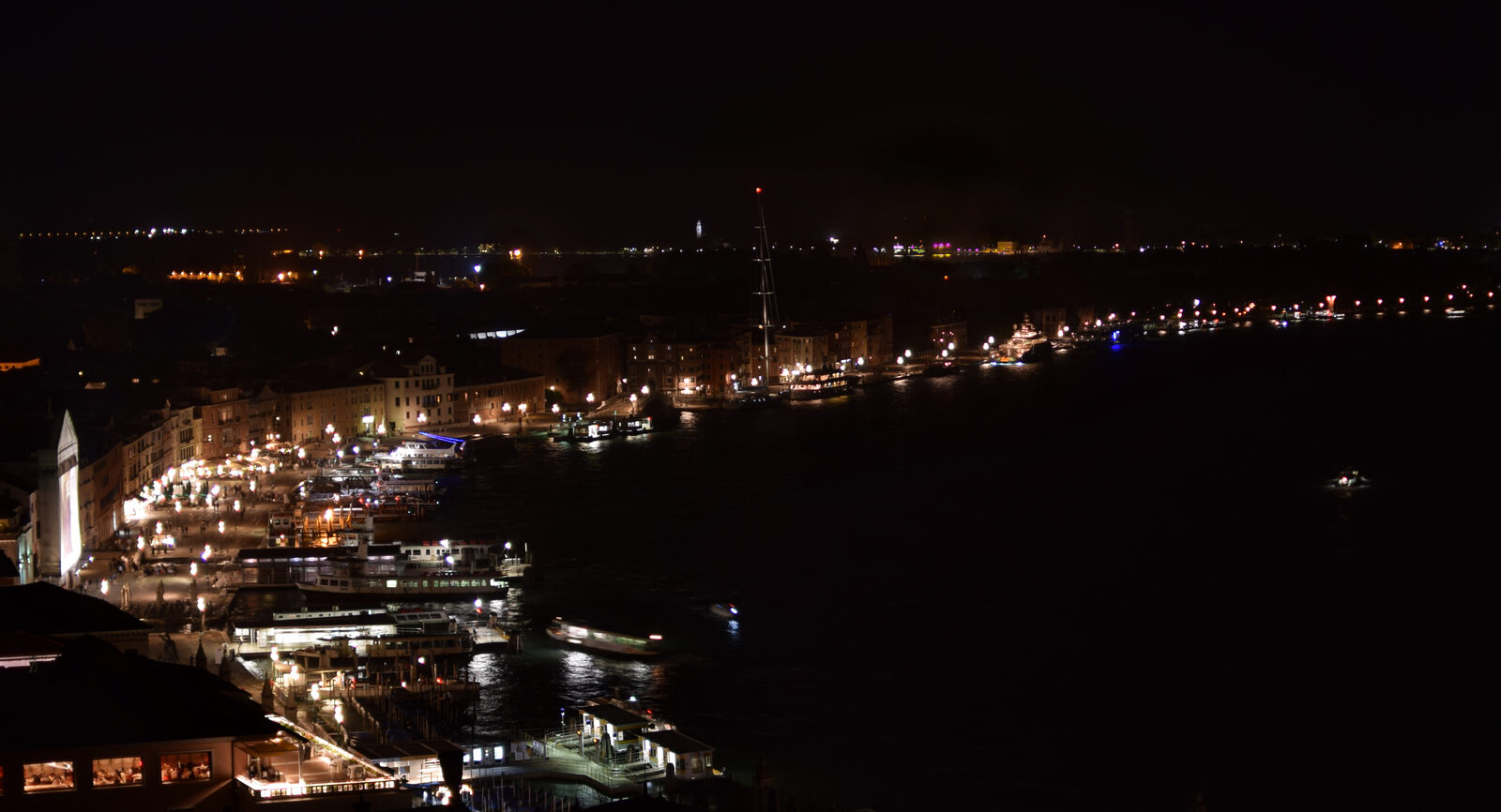 Riva degli Schiavoni : The Riva at night, as seen from Campanile di San Marco