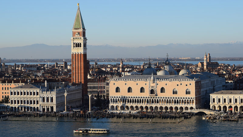 San Giorgio Maggiore : View over the Piazza San Marco with Campanile di San Marco and Palazzo Ducale easily identifiable