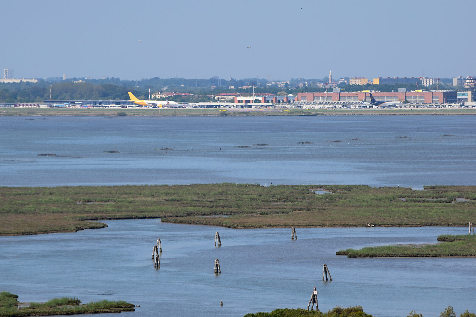 Torcello Campanile : In the other direction, you might find yourself plane spotting — Torcello is relatively close to Marco Polo Airport