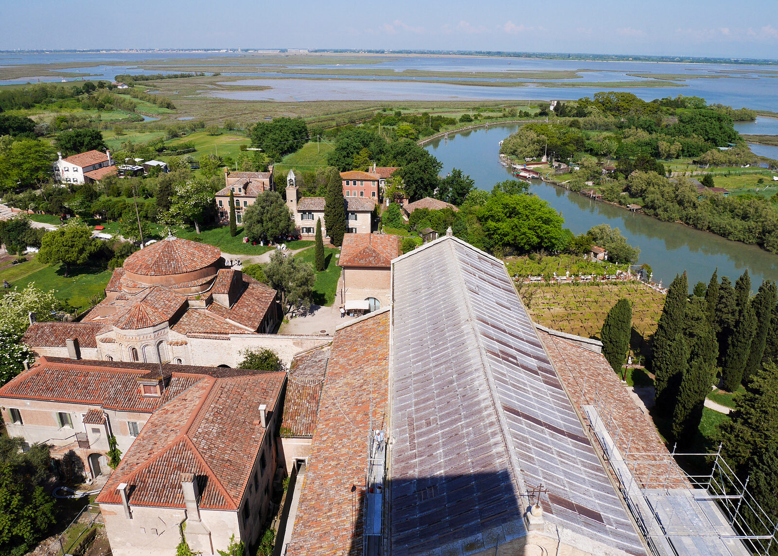 Santa Maria Assunta : The church's nave as seen from the top of its campanile, the Torcello Belltower