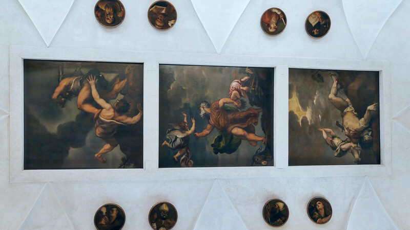 Santa Maria della Salute : Also in the Sacristy, look up to admire Titian’s dramatic ceiling paintings: The Sacrifice of Isaac, Cain and Abel, and David and Goliath