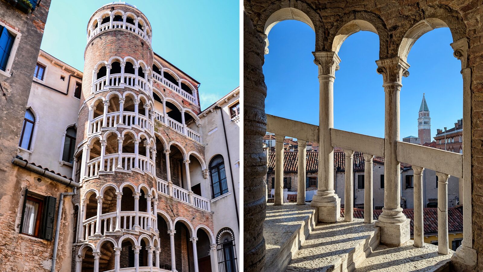 Palazzo Contarini del Bovolo : Krótki zjazd z utartego szlaku prowadzi do tej architektonicznej perełki, gdzie możesz wspiąć się po niezwykłych zewnętrznych schodach spiralnych i spojrzeć na dachy Wenecji