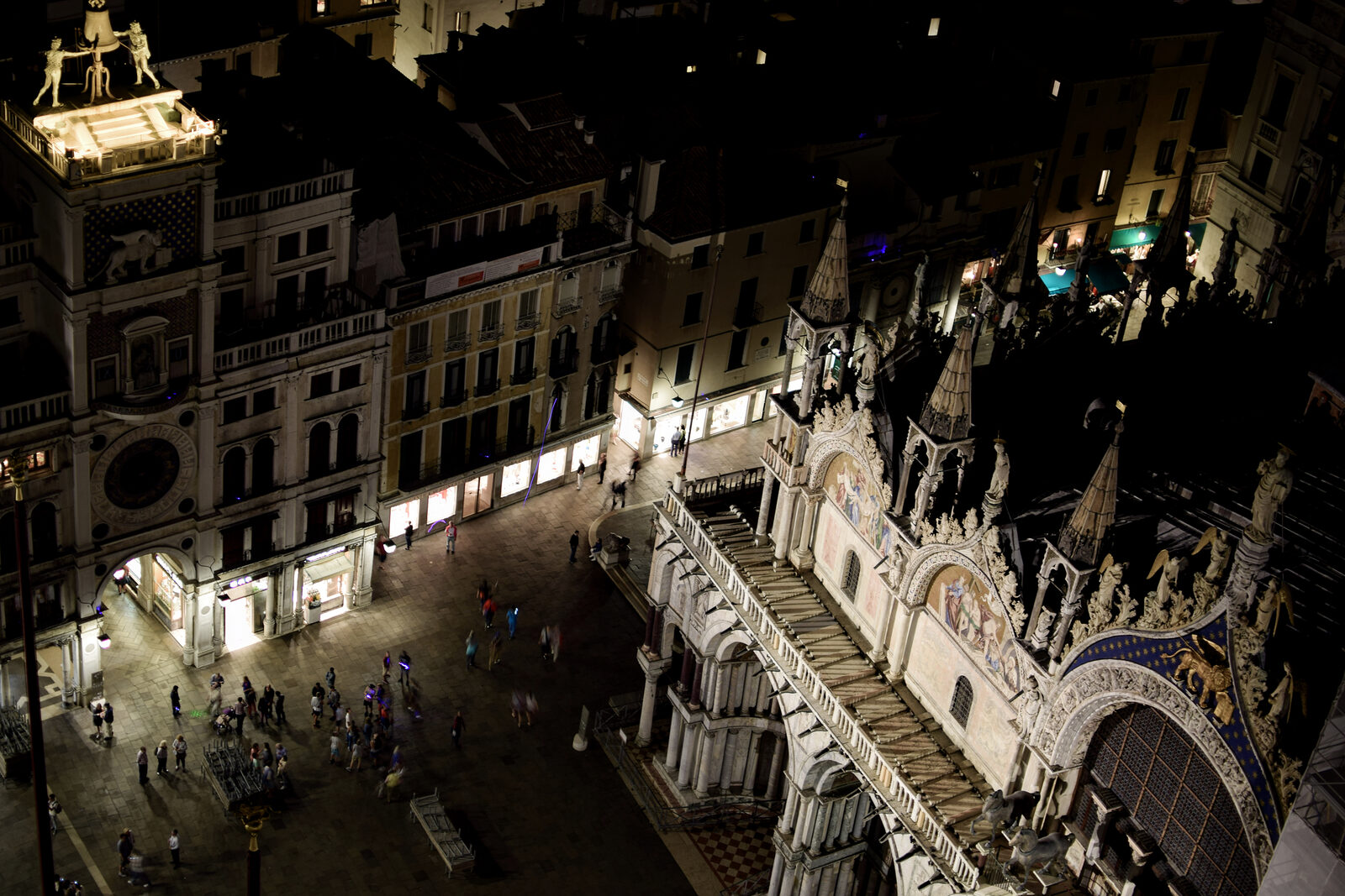 Piazza San Marco : Goes without saying that San Marco Campanile is a great vantage point over the square, even after dark