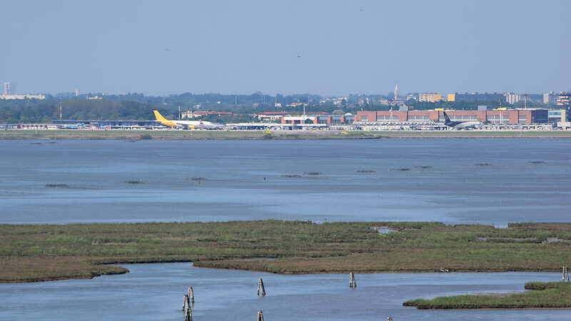 Torcello Belltower : In the other direction, you might find yourself plane spotting — Torcello is relatively close to Marco Polo Airport