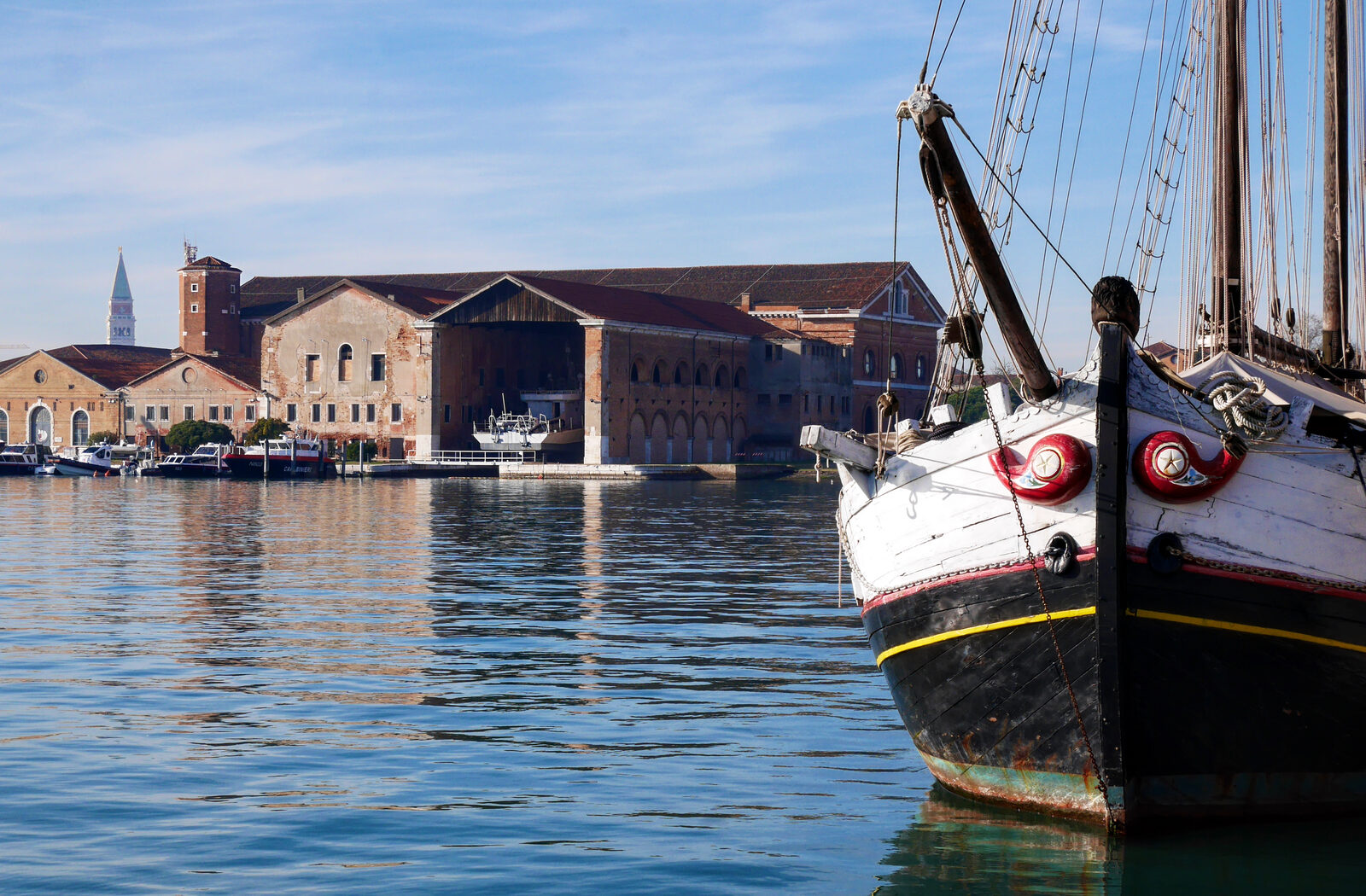 Venetian Arsenal : Darsena Grande with St Mark's Campanile in the background