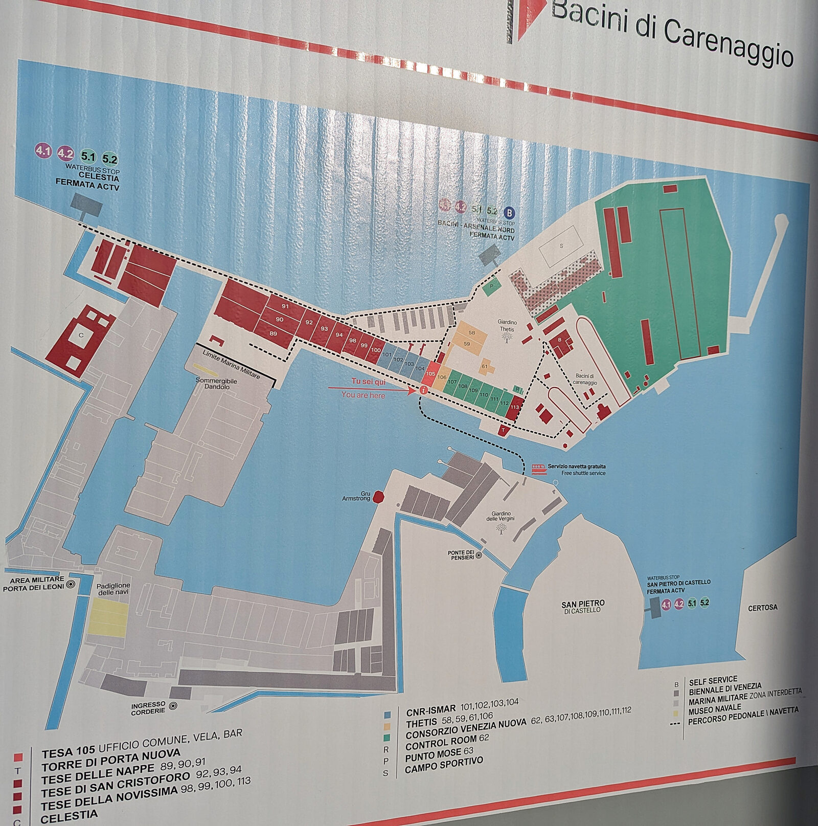 Venetian Arsenal : Map highlighting the accessible northern sections for visitors