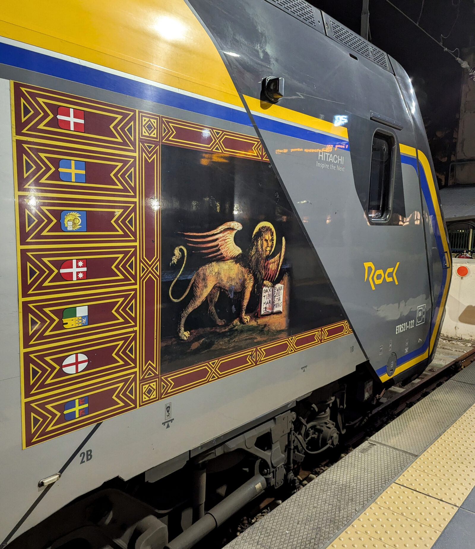 Venice Train Station : Even the regional trains are a tribute to the city, with the Lion of Saint Mark — the iconic symbol of Venice — emblazoned on their sides.