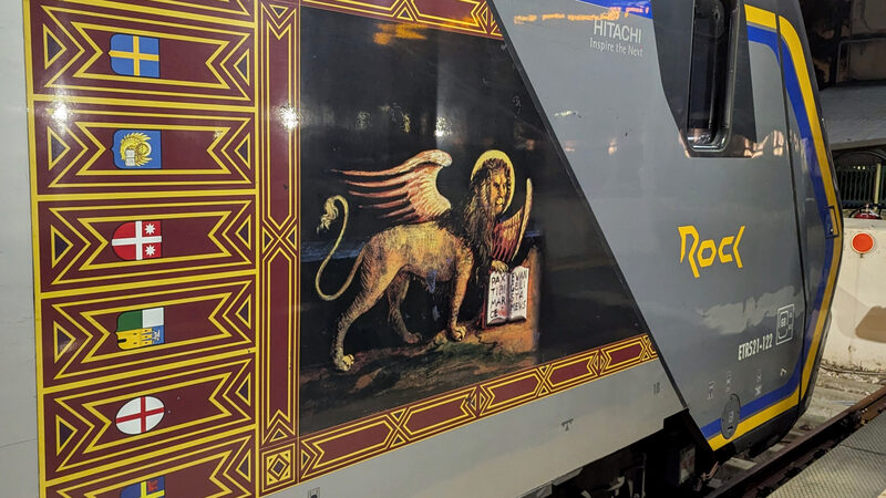 Venice Train Station : Even the regional trains are a tribute to the city, with the Lion of Saint Mark — the iconic symbol of Venice — emblazoned on their sides.