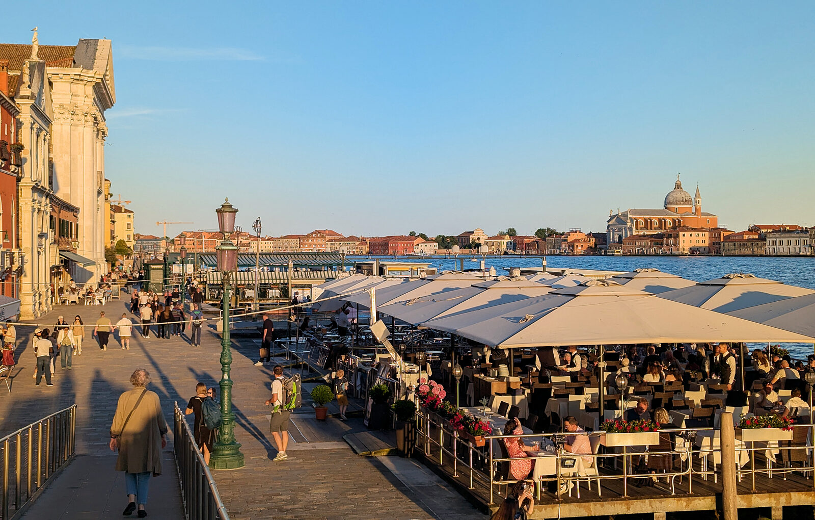 Zattere : As the sun starts to set, restaurants along the promenade fill with locals and visitors enjoying the view